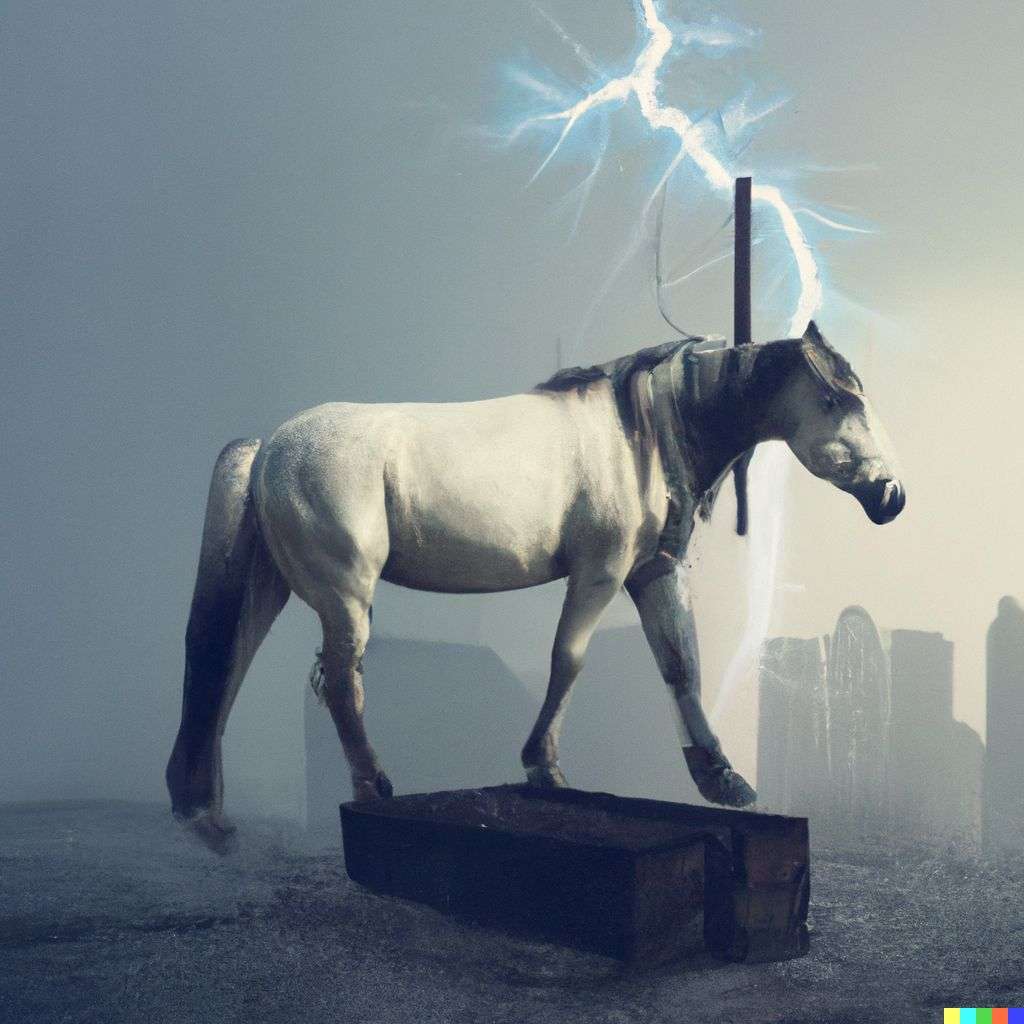 a horse, digital art, dystopia